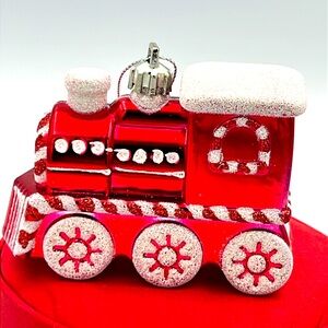 Red peppermint choo-choo train Christmas ￼ ornament